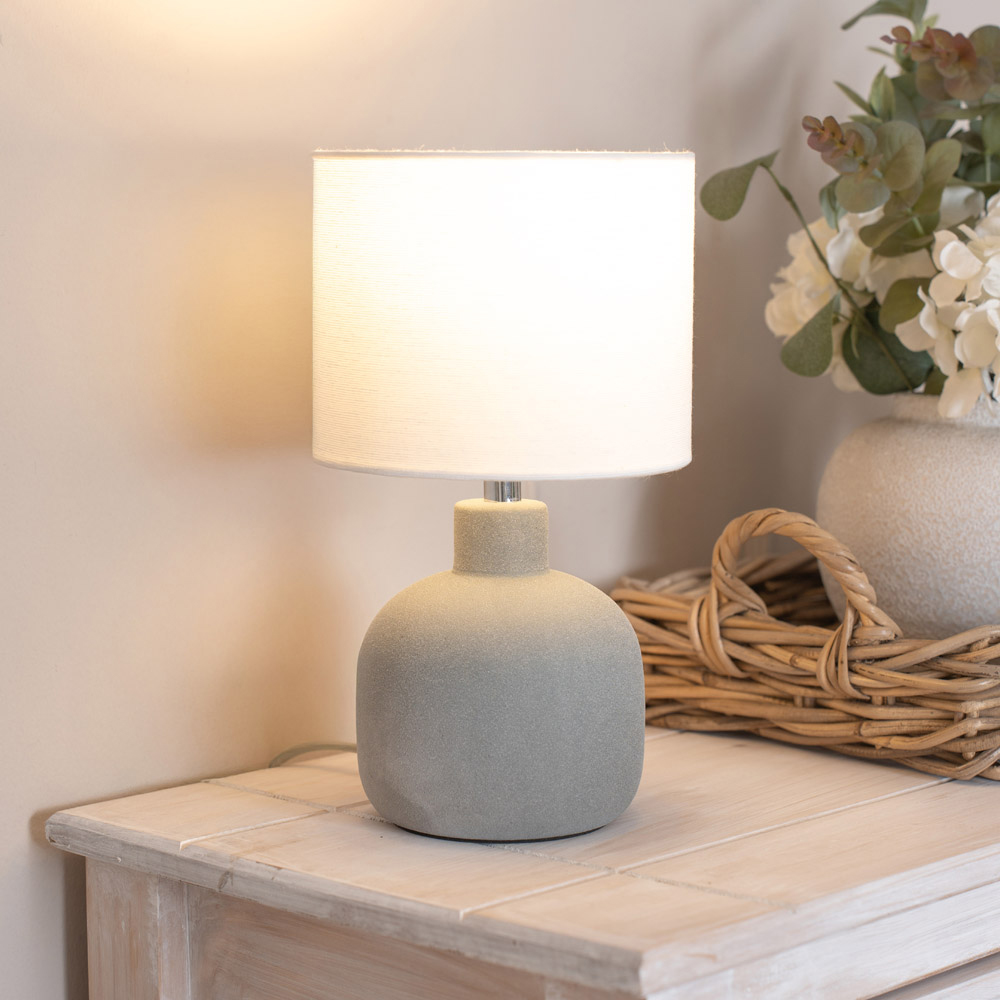 ValueLights Chelsea Natural Linen Shade Sandblast Grey Ceramic LED Table Lamp Image 2