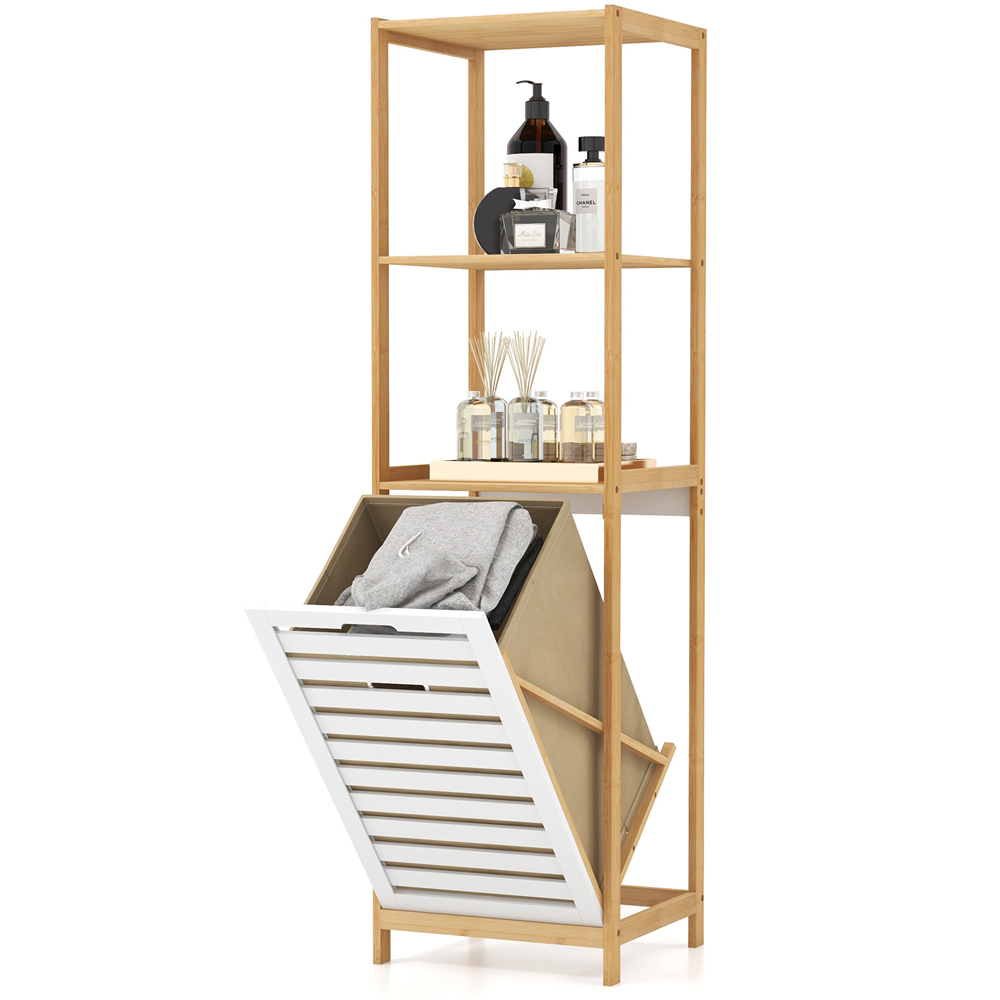 Costway 3 Shelf Natural Bamboo Tilt Out Laundry Hamper Image 3