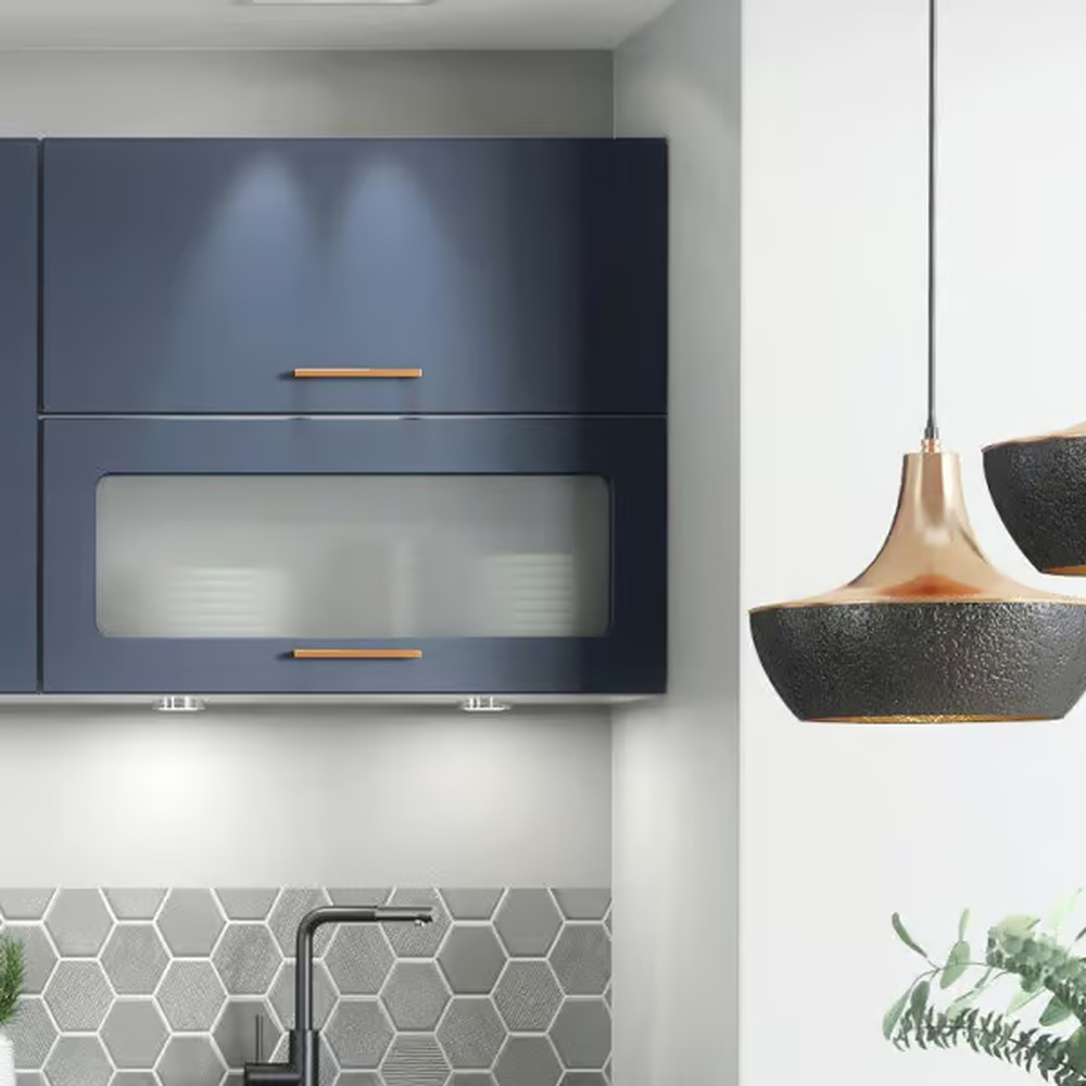 Impact Furniture Nora 2 Lift Up Door Dark Navy Glass Kitchen Wall Cabinet Display Unit 800mm Image 2