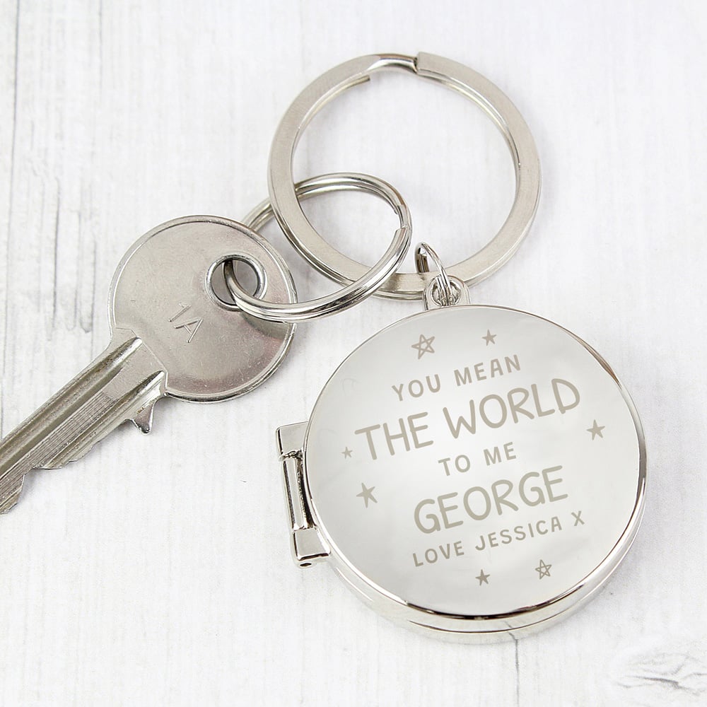 Personalised Memento Personalised You Mean The World To Me Round Photo keyring Image 2