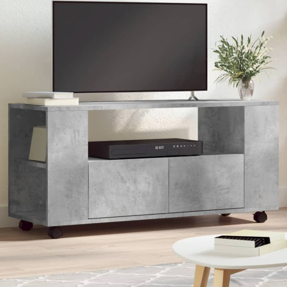 vidaXL 2 Drawer 4 Shelf Grey Sonoma Rolling TV Cabinet Image 1