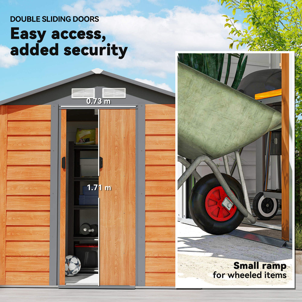 Outsunny 5 x 6.5ft Brown Wood Effect Metal Apex Garden Shed Image 5