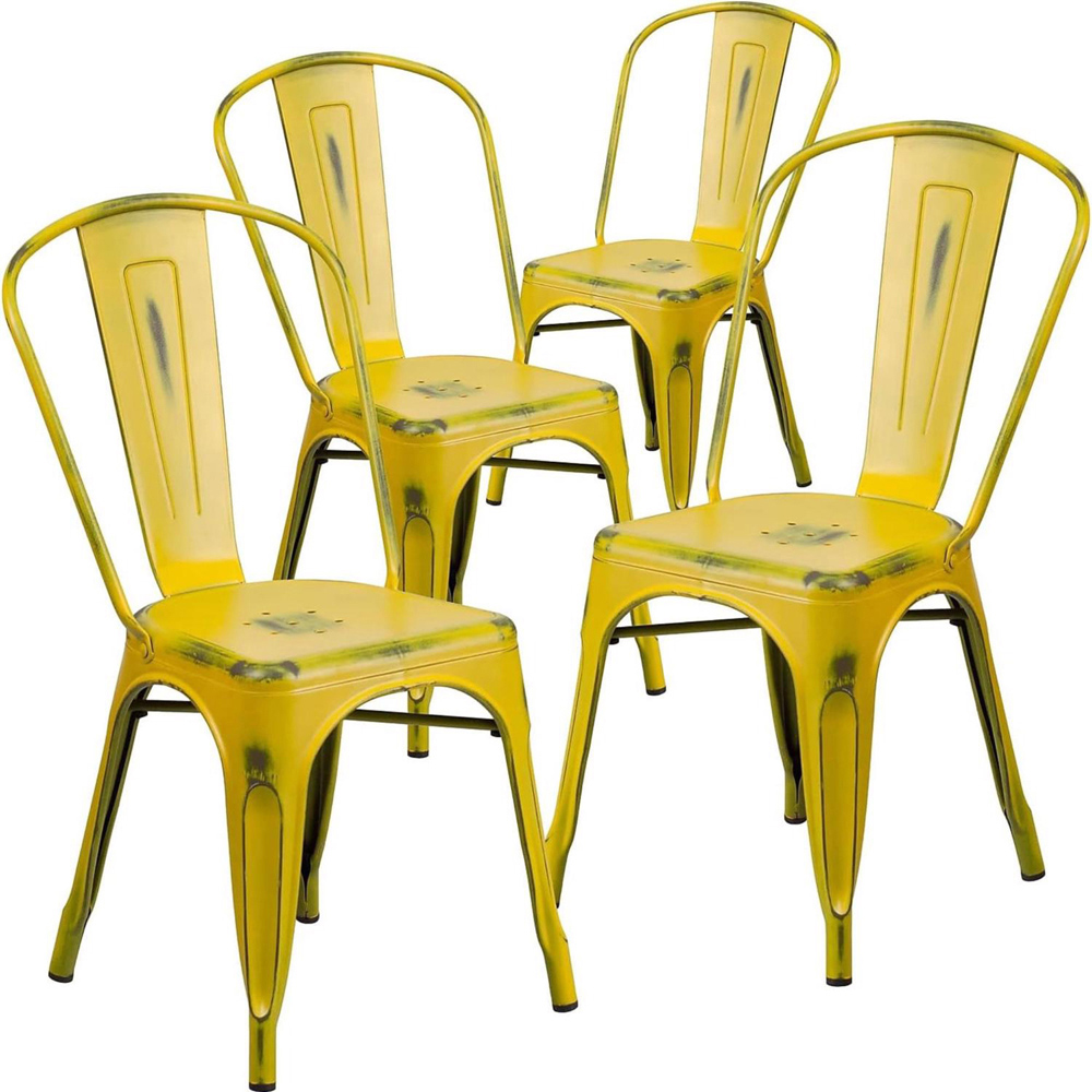 FWStyle Set of 4 Yellow Assembled Steel Chairs Image 2
