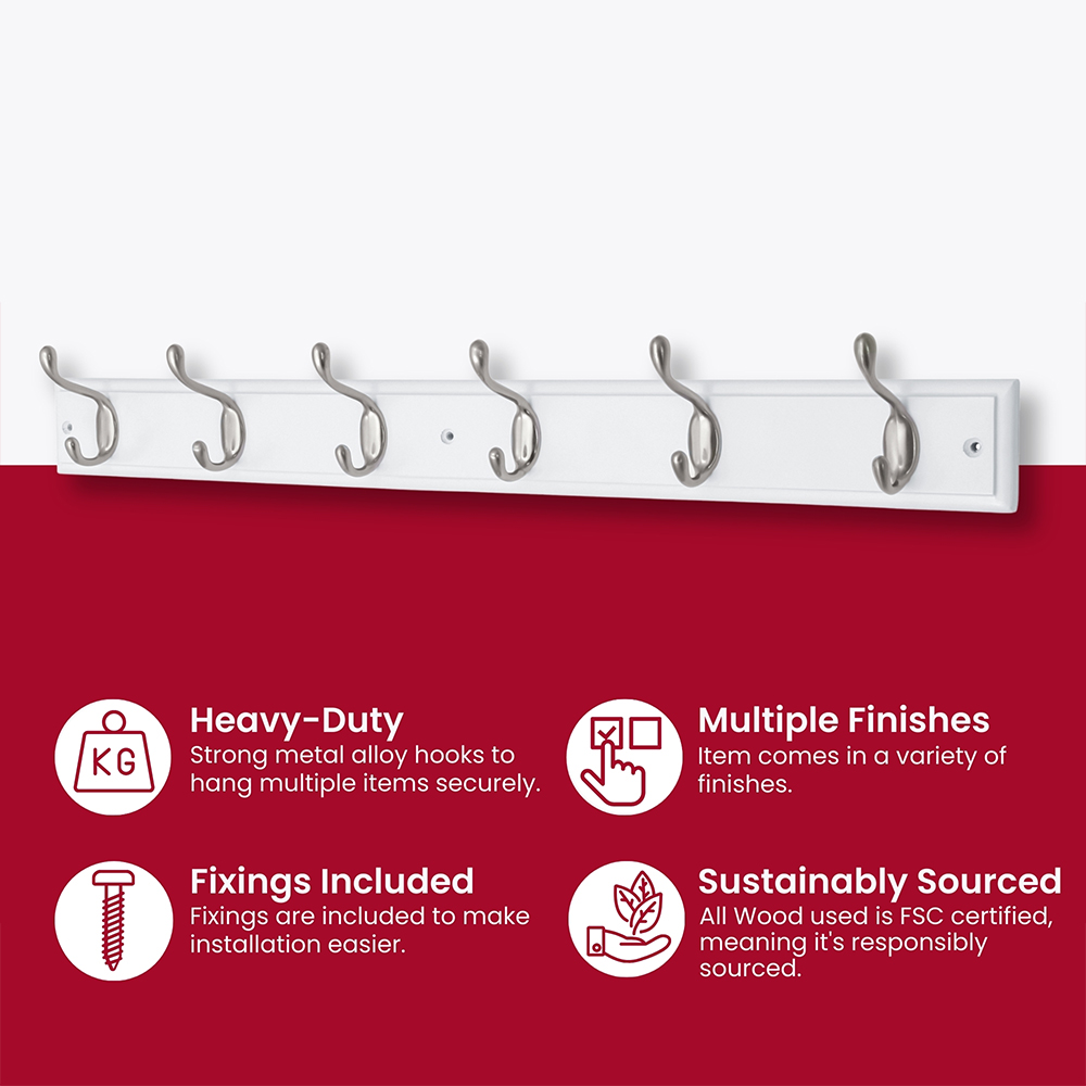 Headbourne White and Satin Nickel 6 Hook Coat Rail Image 4