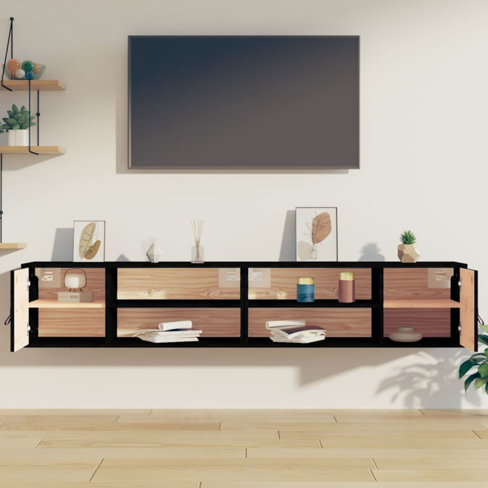vidaXL Single Door 2 Shelf Black Solid Wood Pine Wall Cabinet Set of 2 Image 1