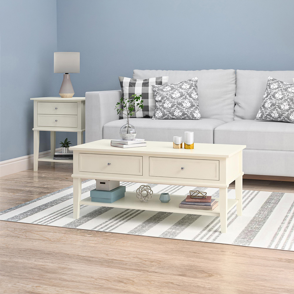 Dorel Franklin 2 Drawer Single Shelf Off White Coffee Table Image 9
