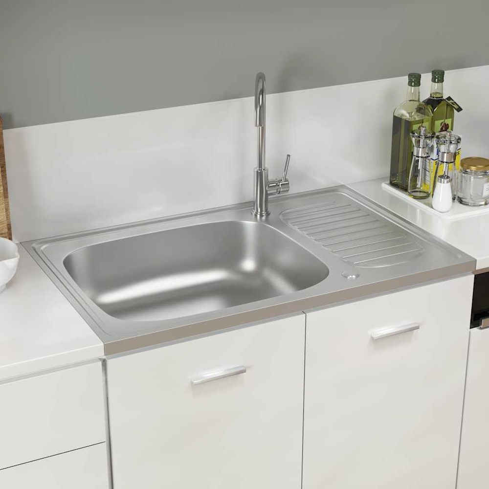 vidaXL Silver Stainless Steel Kitchen Sink with Drainer Set 800 x 500 x 155mm Image 2
