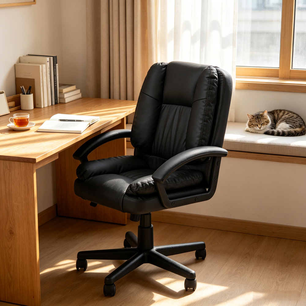 Living and Home Black PVC Swivel Office Chair Image 7