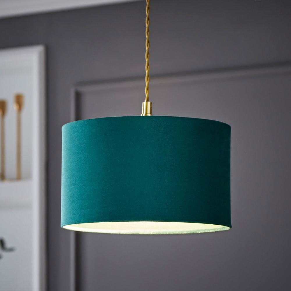 ValueLights Reni Forest Green Velvet Ceiling Drum Lamp Shade Small Image 2