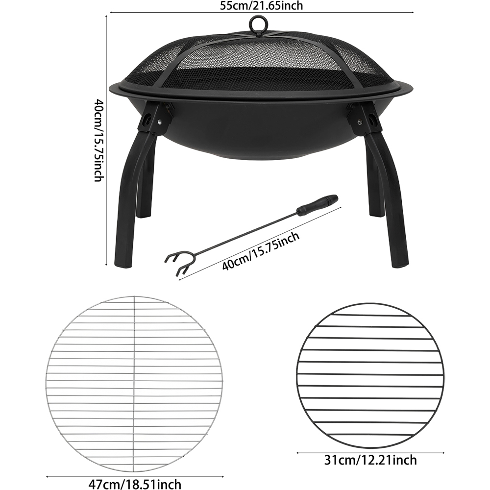 Living and Home Wood Burning Garden Fire Pit with Mesh Screen and Grill Grate Image 7