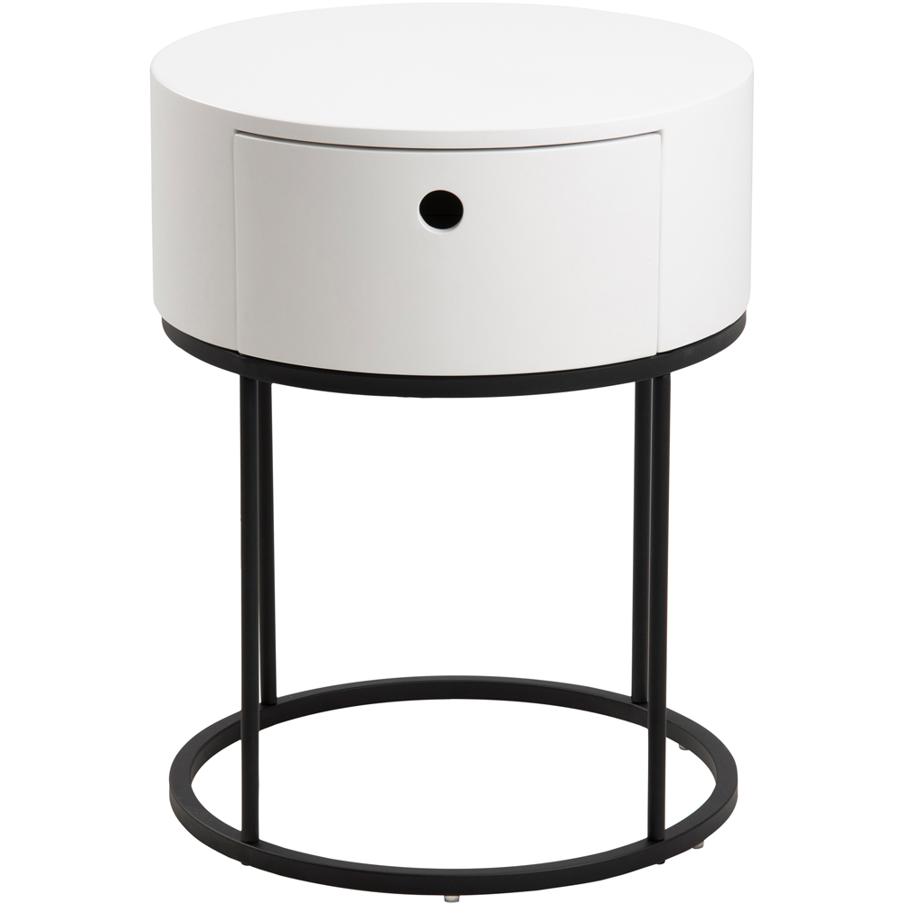 Florence Polo Single Drawer Black and White Round Bedside Table Image 3
