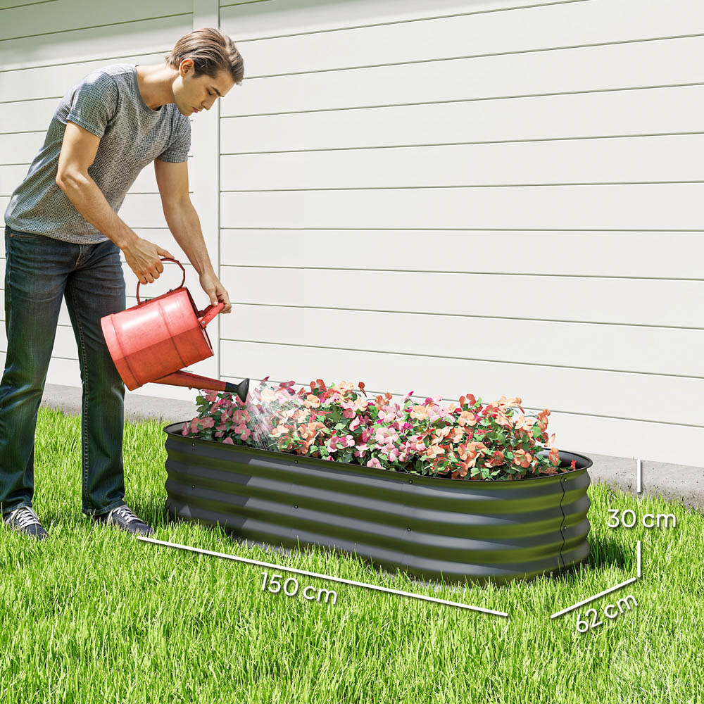Outsunny Dark Grey Galvanised Steel Raised Garden Bed Planter with Safety Edging 62 x 150cm Image 8