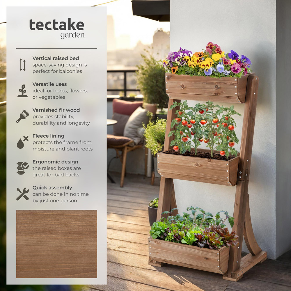 tectake Flora 3-Tier Brown Rustic Wooden Vertical Planter 60 x 49 x 140cm Image 6