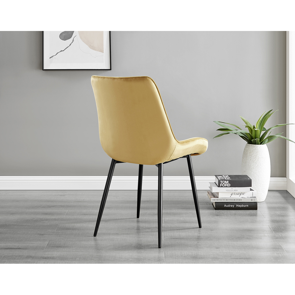Furniturebox Cesano Set of 2 Mustard Yellow and Black Velvet Dining Chair Image 4