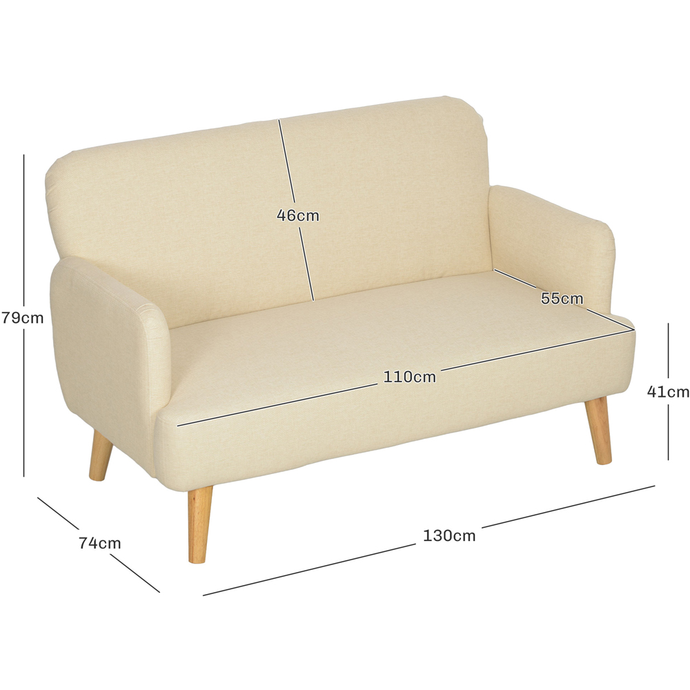 HOMCOM 2 Seater Cream Velvet Feel Sofa Image 8