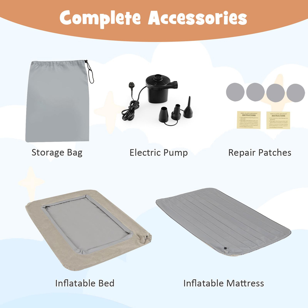 Costway Grey Inflatable Toddler Travel Bed with Electric Pump Image 7