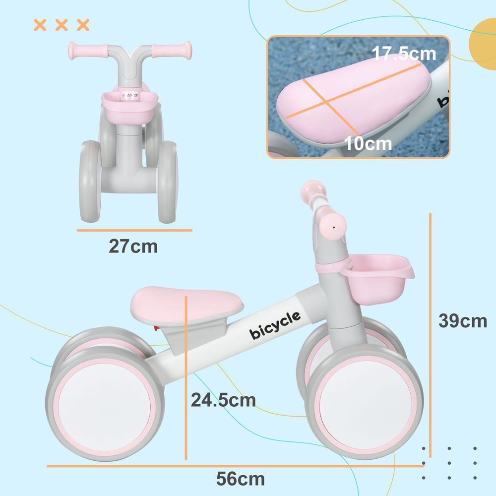 AIYAPLAY Pink Kids Balance Bike with Adjustable Seat Image 8