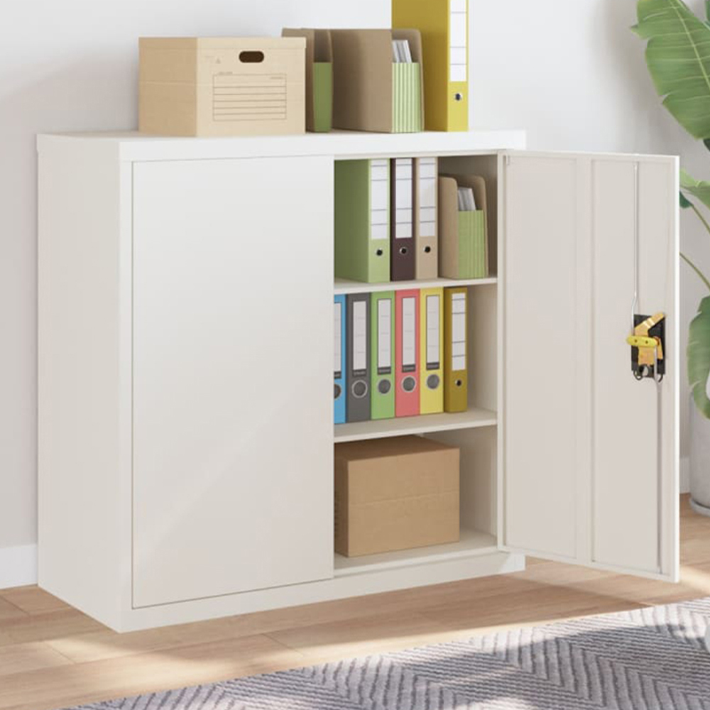 vidaXL 2 Door 3 Shelf White Steel Lockable Office File Cabinet Image 1
