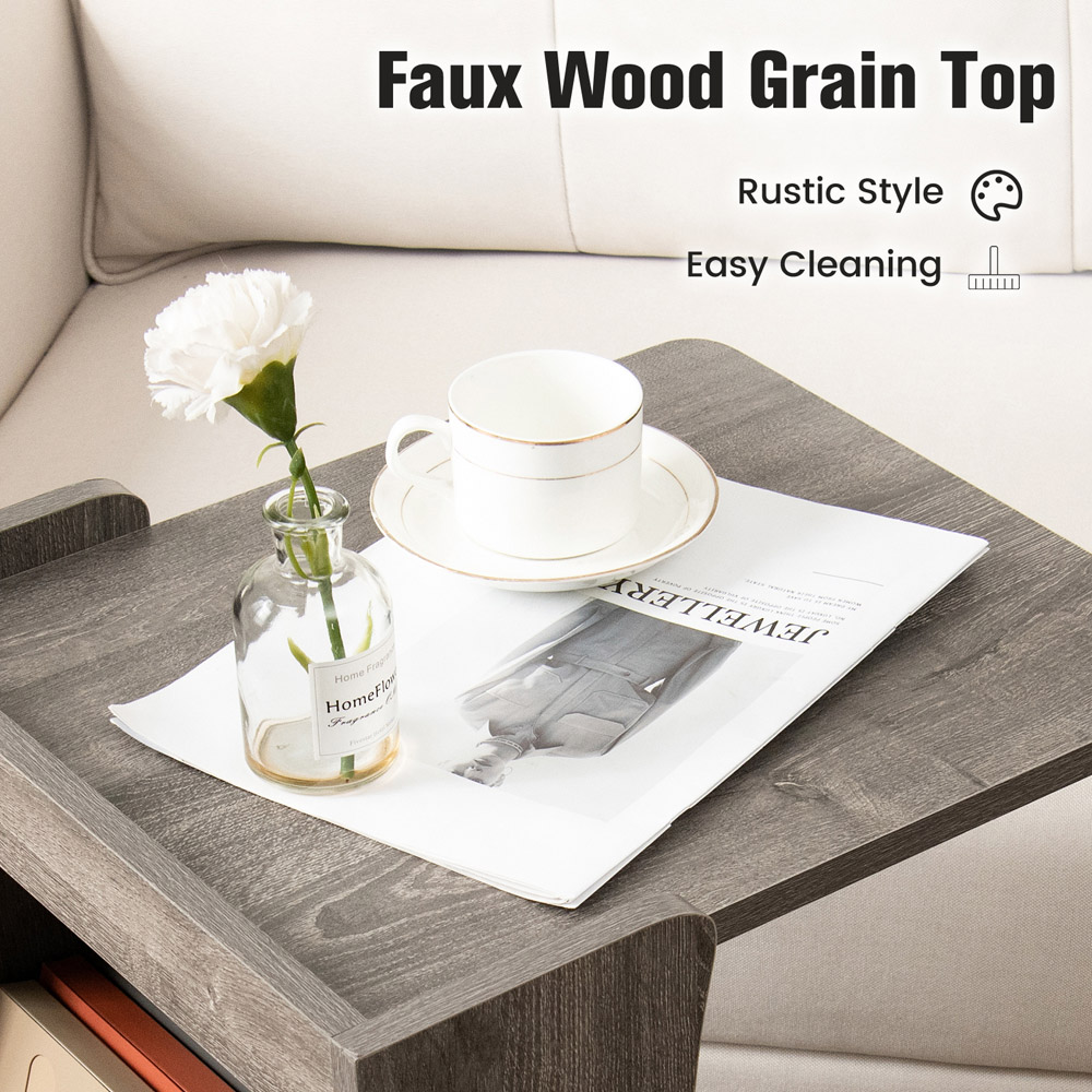 Costway 3 Shelf C Shaped Grey Side Table Image 7