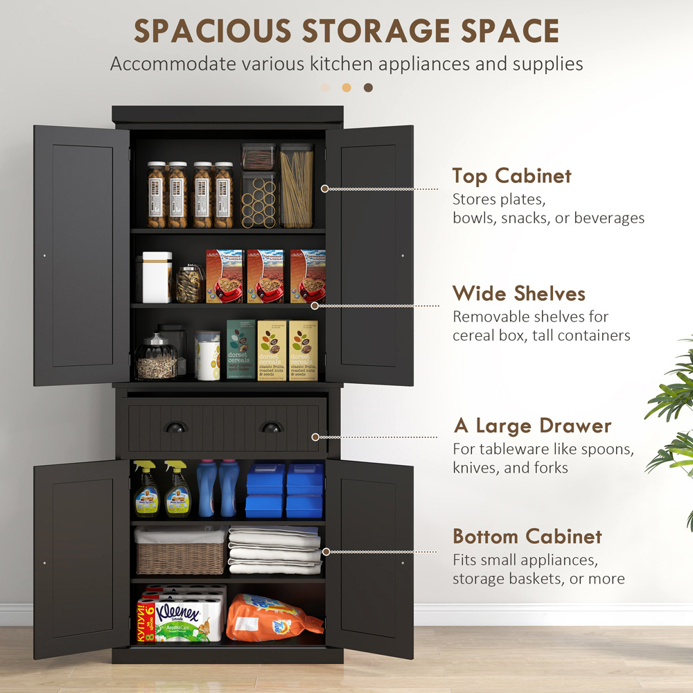 HOMCOM 4 Door Single Drawer Black Kitchen Storage Cabinet Image 8