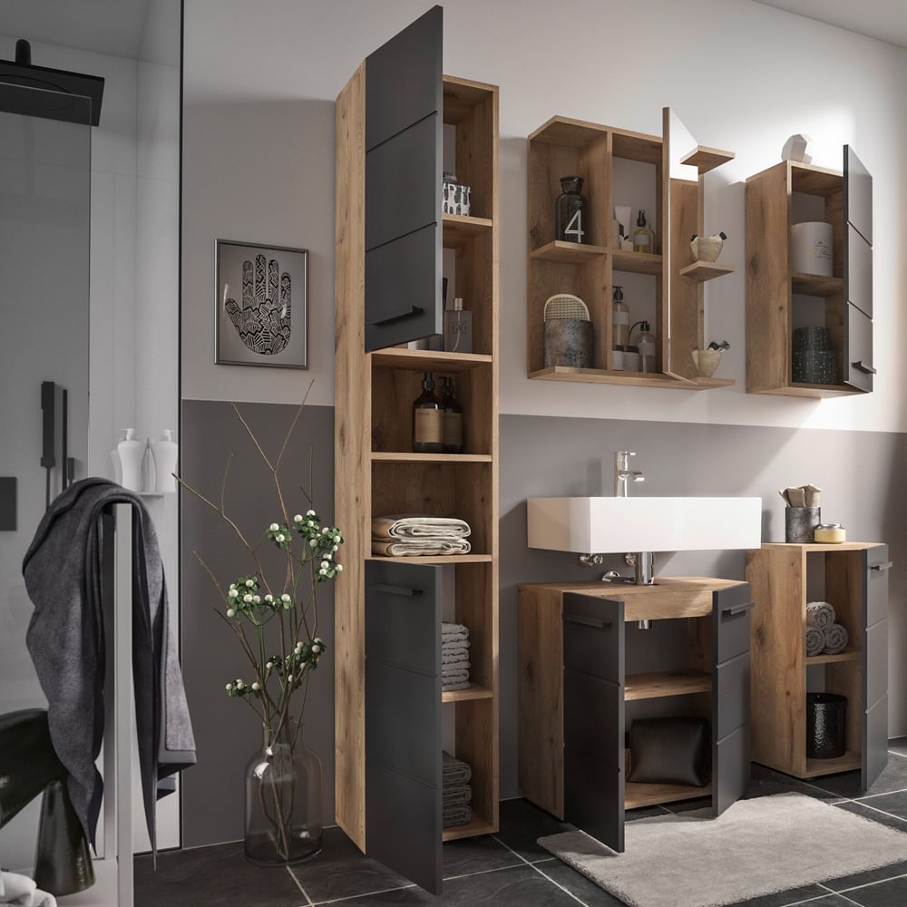 Julian Bowen Vista 2 Door Black and Viking Oak Tall Cabinet Image 6