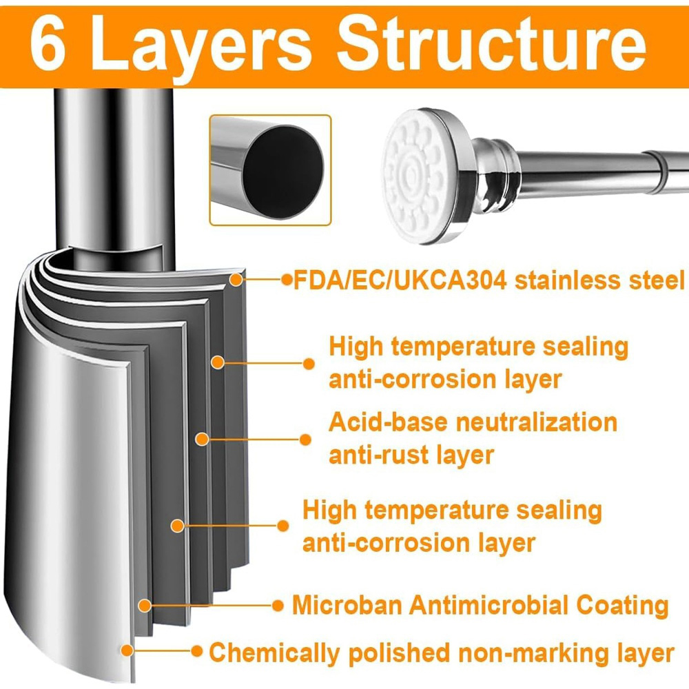 ATEK 125-220cm Adjustable Chrome Telescopic Shower Curtain Rail Image 6