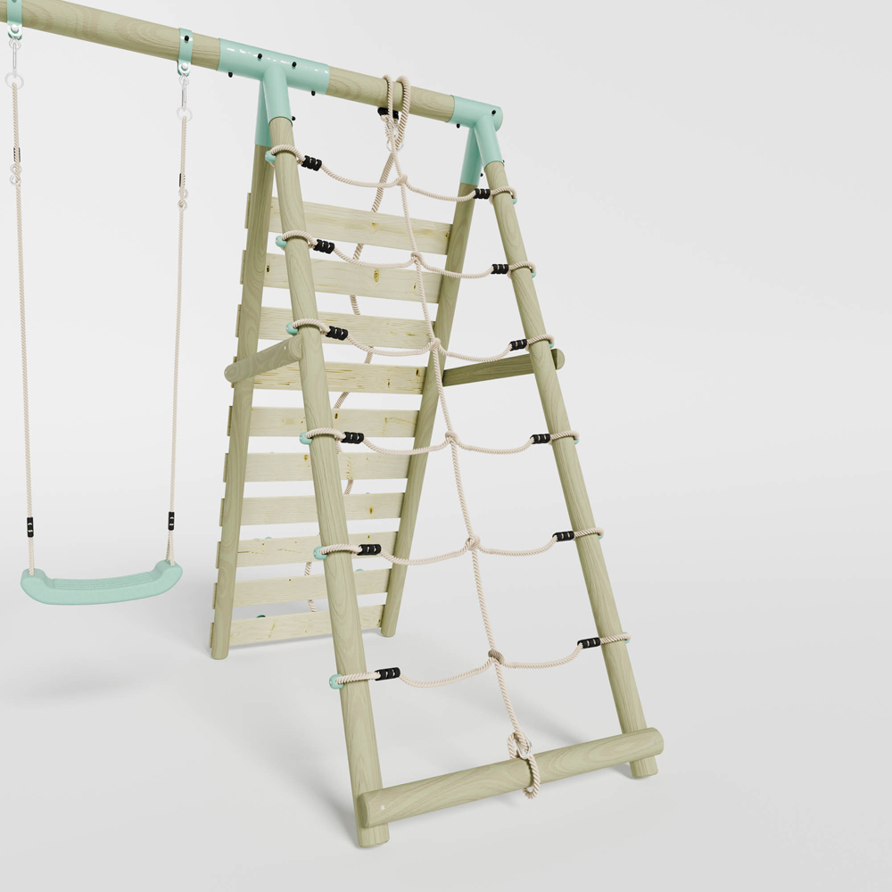 Mercia Wooden Round Pole Single Swing with Climbing Wall Image 7