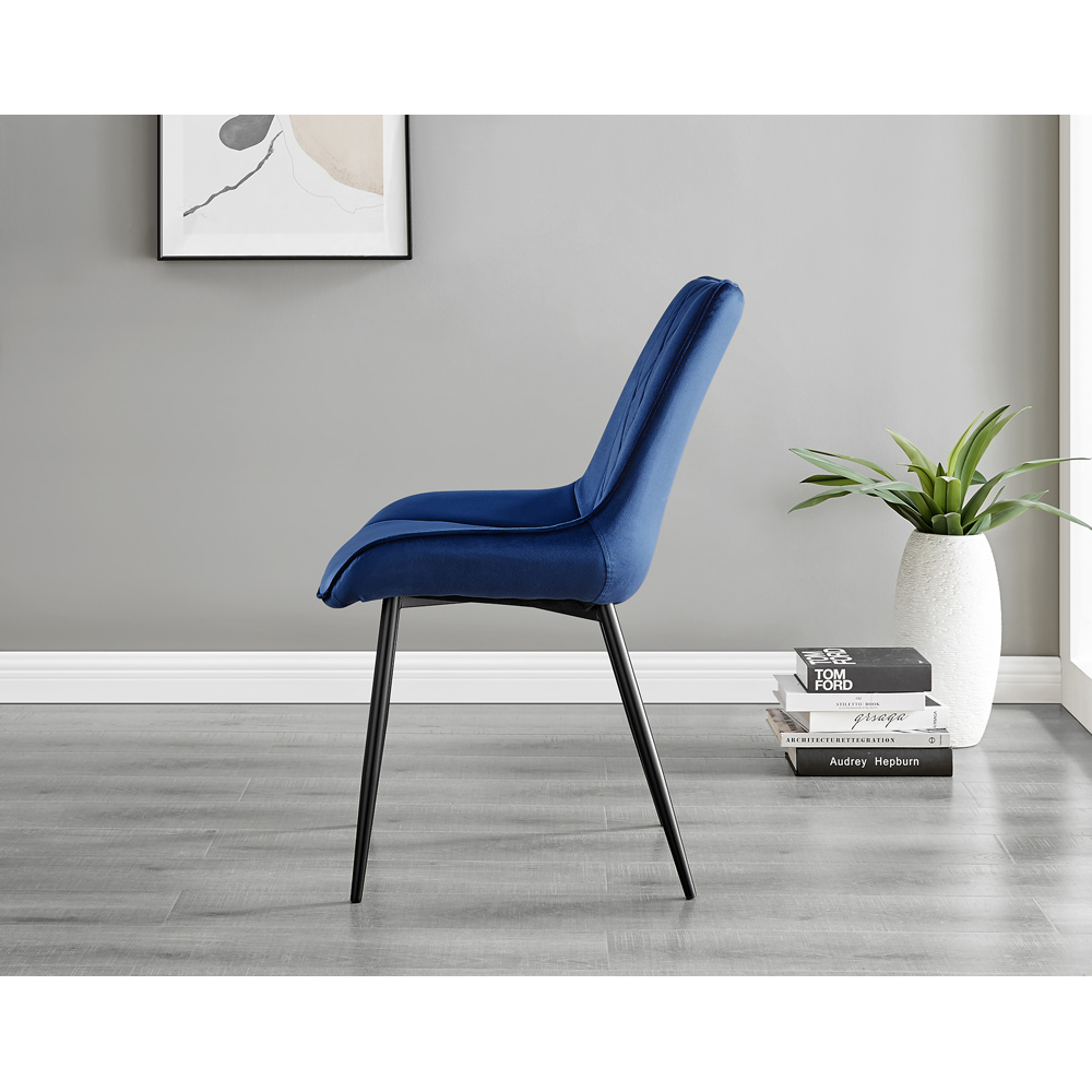 Furniturebox Cesano Set of 2 Navy Blue and Black Velvet Dining Chair Image 3