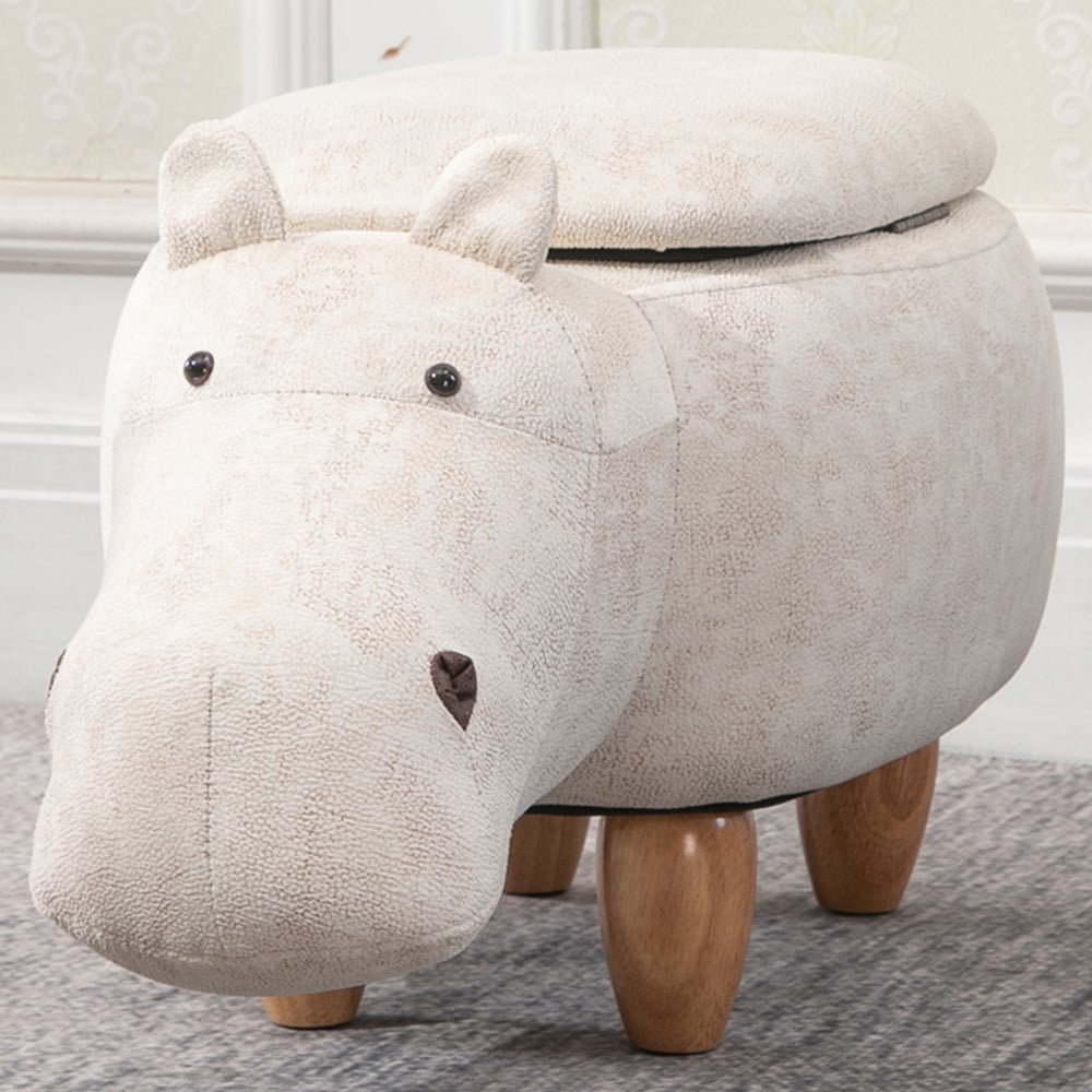 HOMCOM Cream Hippo Ottoman Stool Image 1