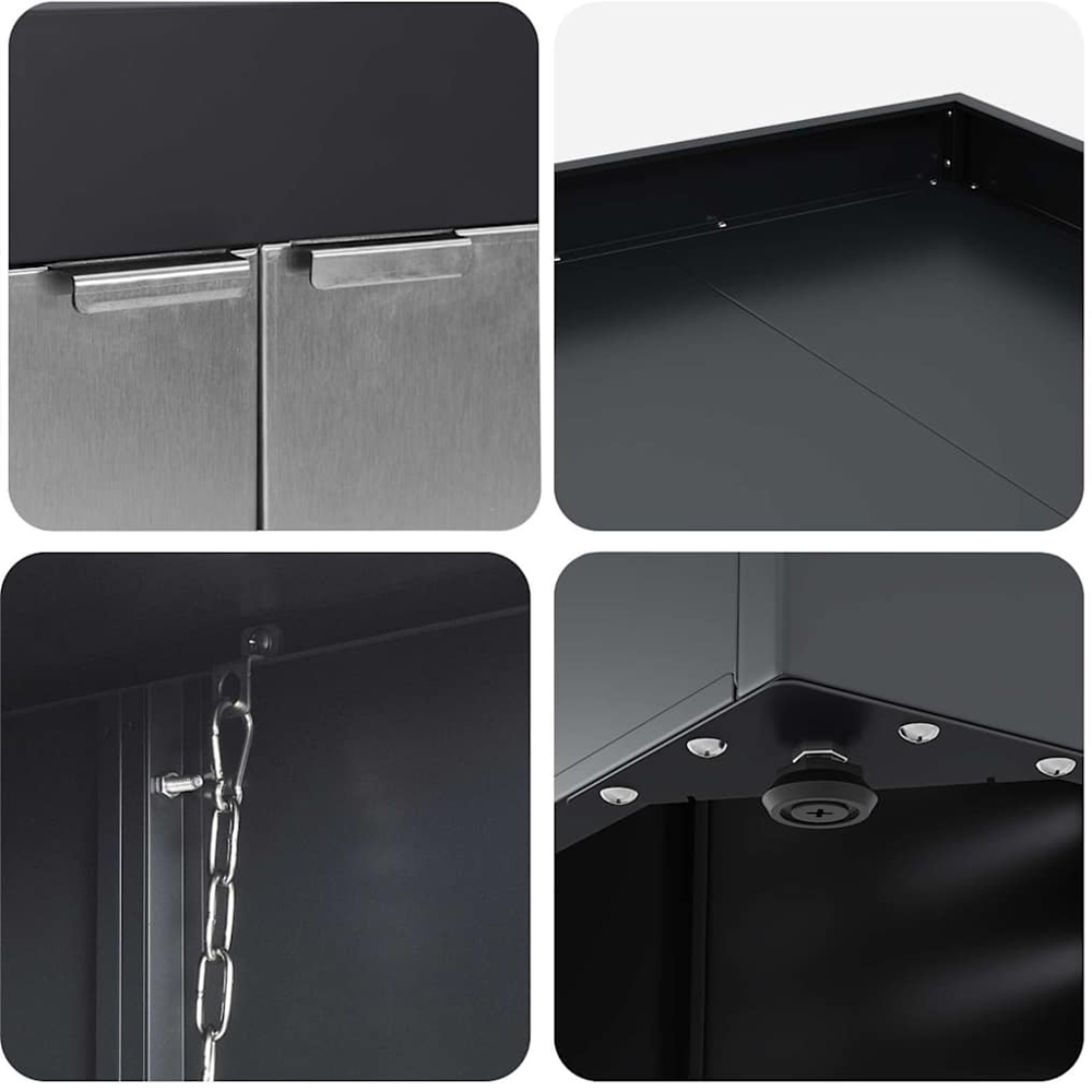 vidaXL Anthracite 2 Wheelie Bin Storage Shed with Stainless Steel Door and Planter Roof Image 8