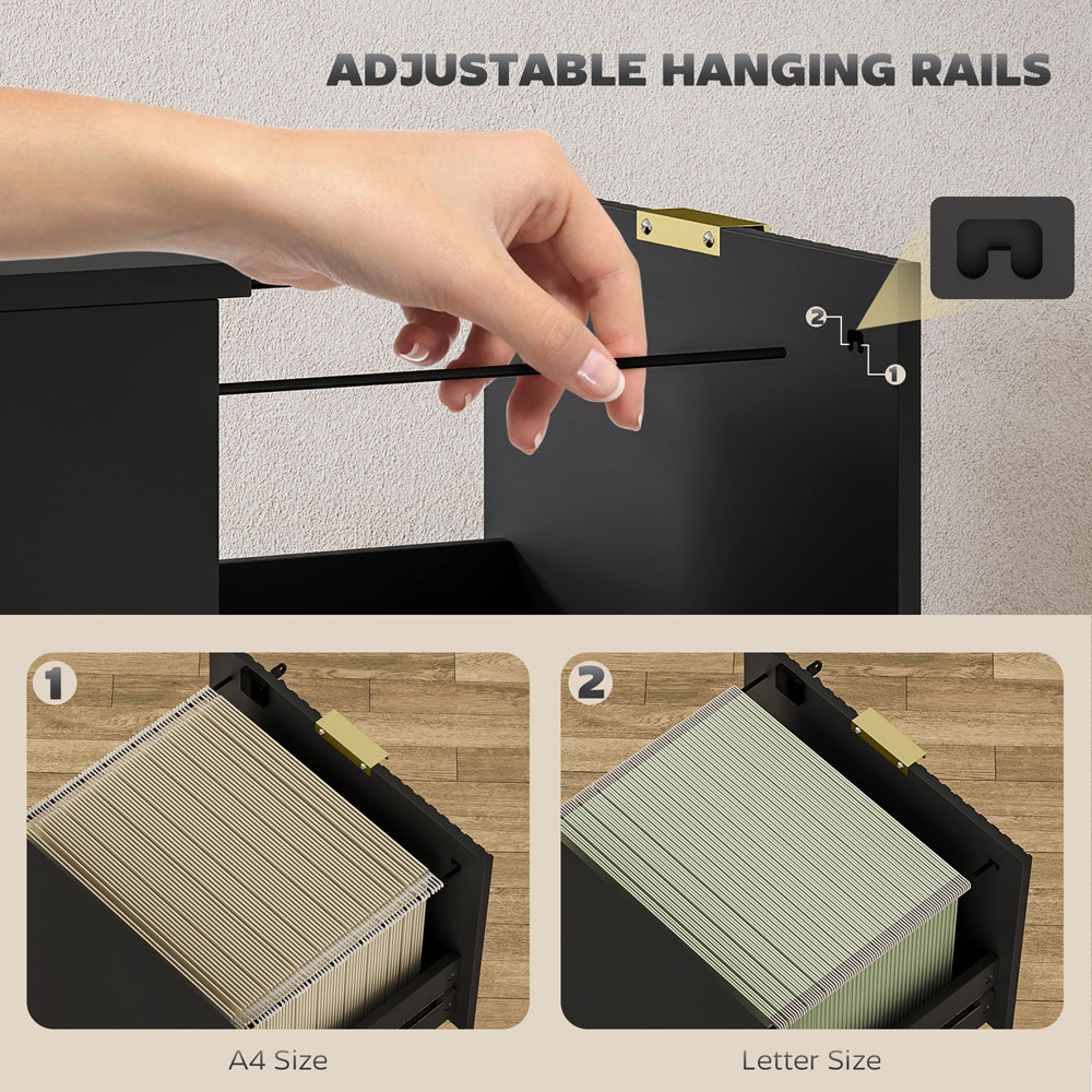 HOMCOM 2 Drawer Black Filing Cabinet with Hanging Rails Image 4