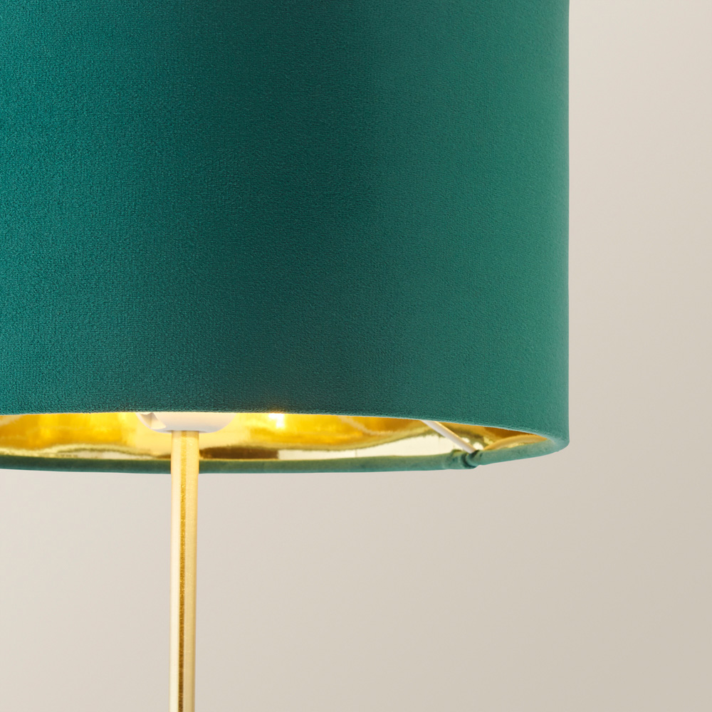ValueLights Charlie Metallic and Green Velvet Shade Gold Table Lamp and Bulb Image 3