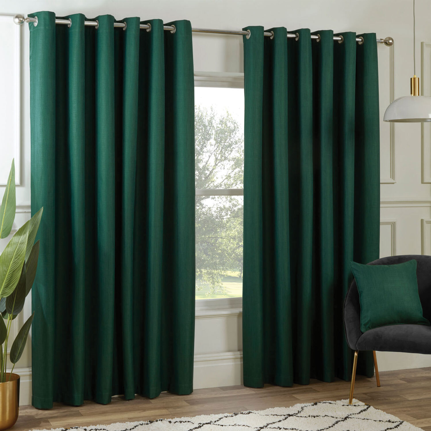 Divante Hoxton Dark Green Blackout Eyelet Curtains 183 x 168cm Image 2