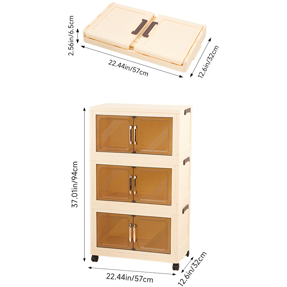 Living and Home 3-Tier Cream and Amber Transparent Foldable Storage Cabinet with Castors Image 8