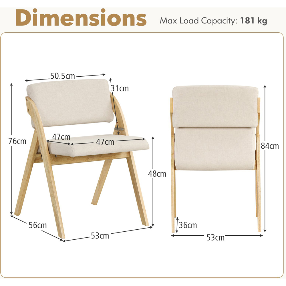 Costway Set of 2 Natural Foldable Kitchen Dining Chairs Image 9