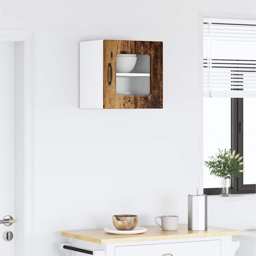 vidaXL Kalmar Single Glass Door Old Wood Wall Mounted Kitchen Cabinet Image 9