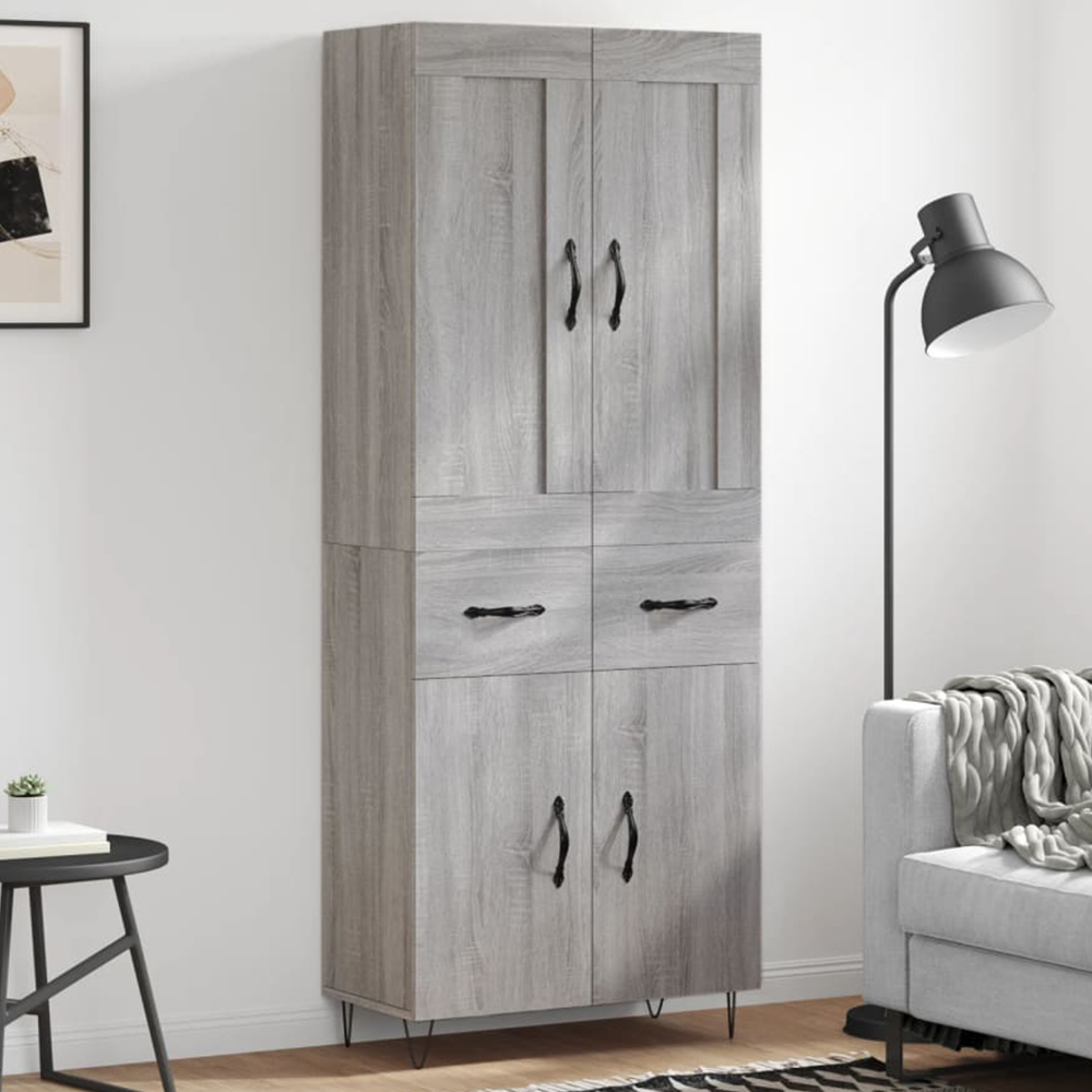 vidaXL 4 Door 2 Drawer Grey Sonoma Highboard Image 1