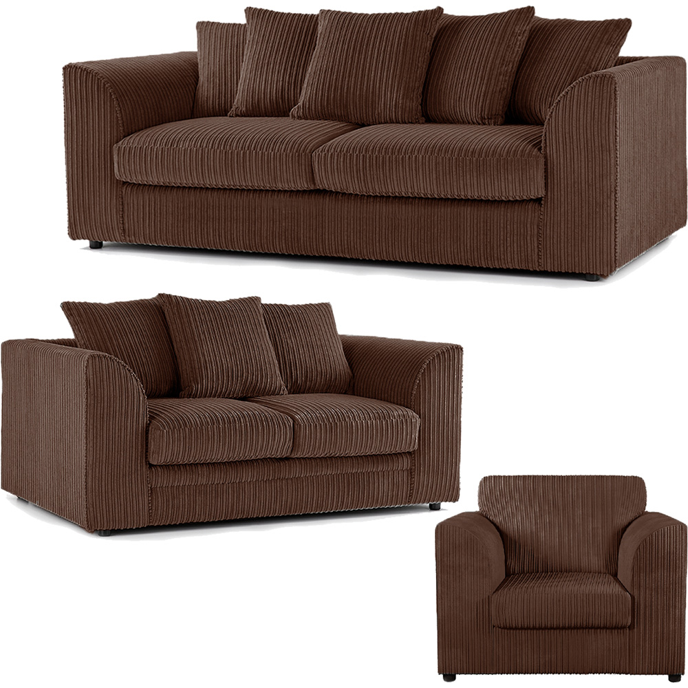 Luxor 6 Seater Chocolate Jumbo Cord Scatter Back Sofa Suite Image 2
