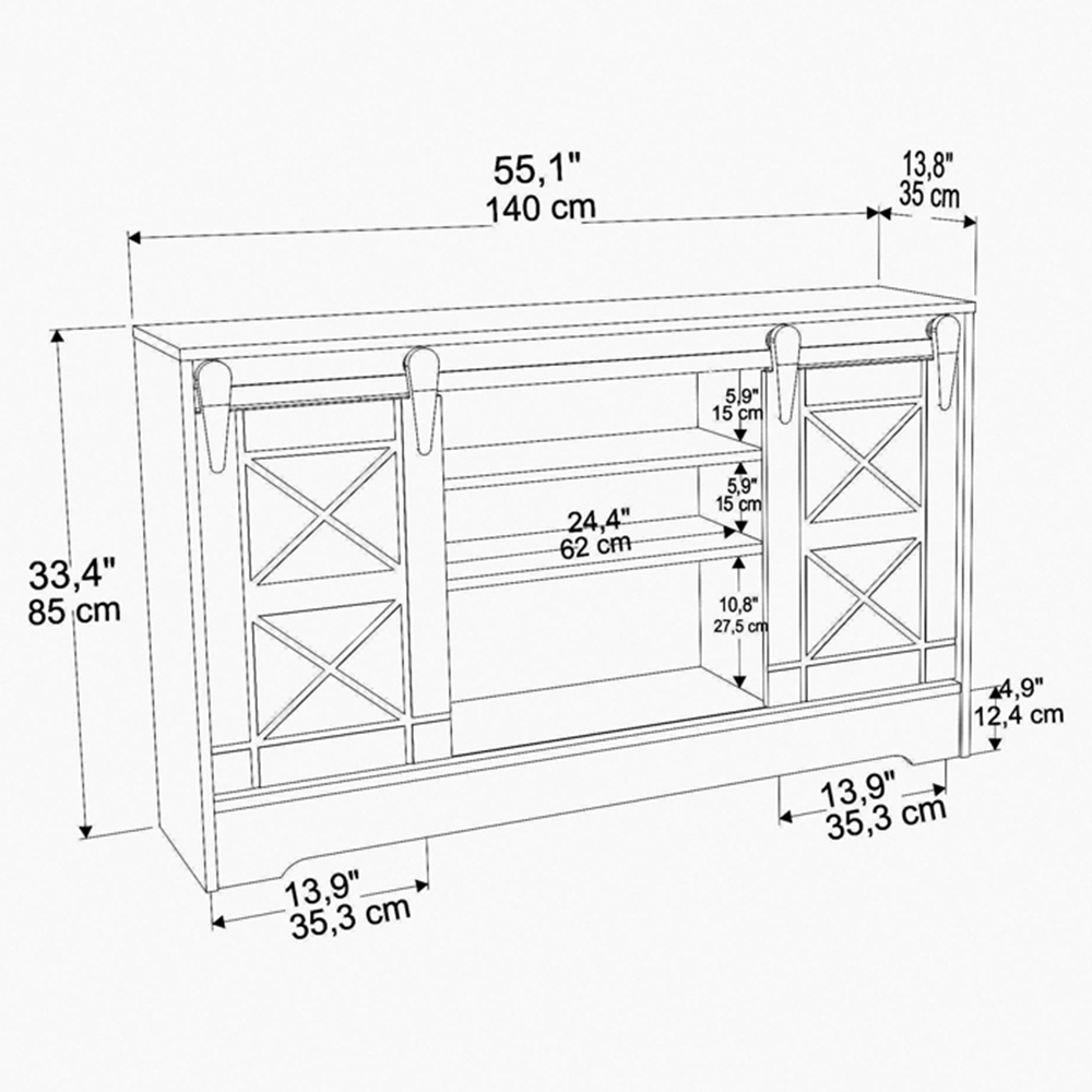 Decorotika Nisay 2 Door 3 Shelf Dark Grey and White TV Unit Image 7