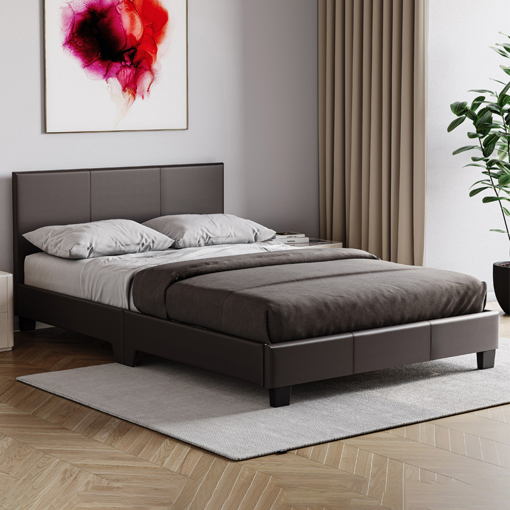 VIDA DESIGNS Lisbon Small Double Brown Faux Leather Bed with Gel Memory Foam Mattress Image 1