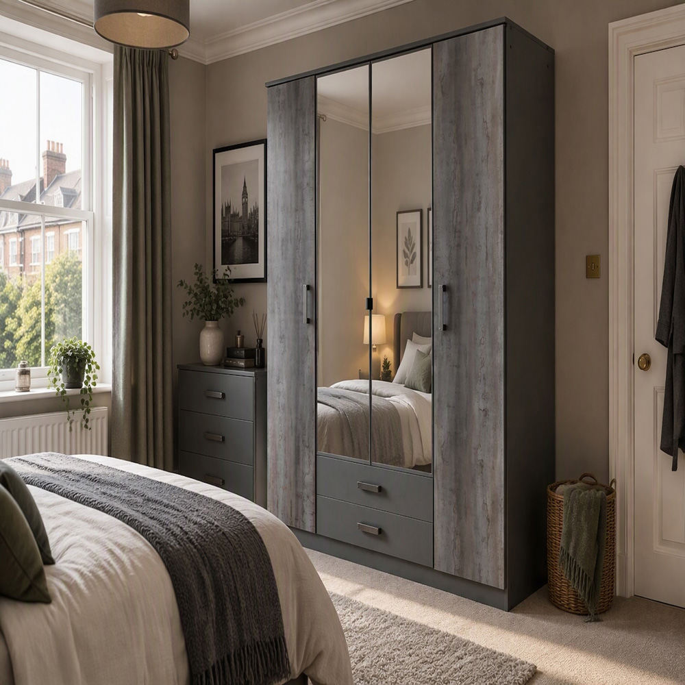 TJ'S Teleford 4 Door 2 Drawer Grey Wardrobe Image 5