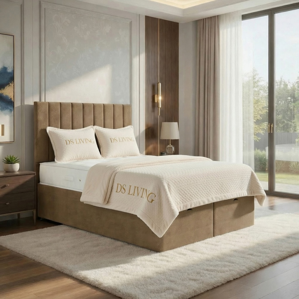 DS Living Aria Double Beige Plush Ottoman Bed Image 5