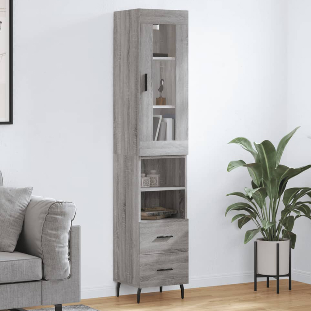 vidaXL Single Glass Door 2 Drawer 2 Shelf Grey Sonoma Highboard Image 1