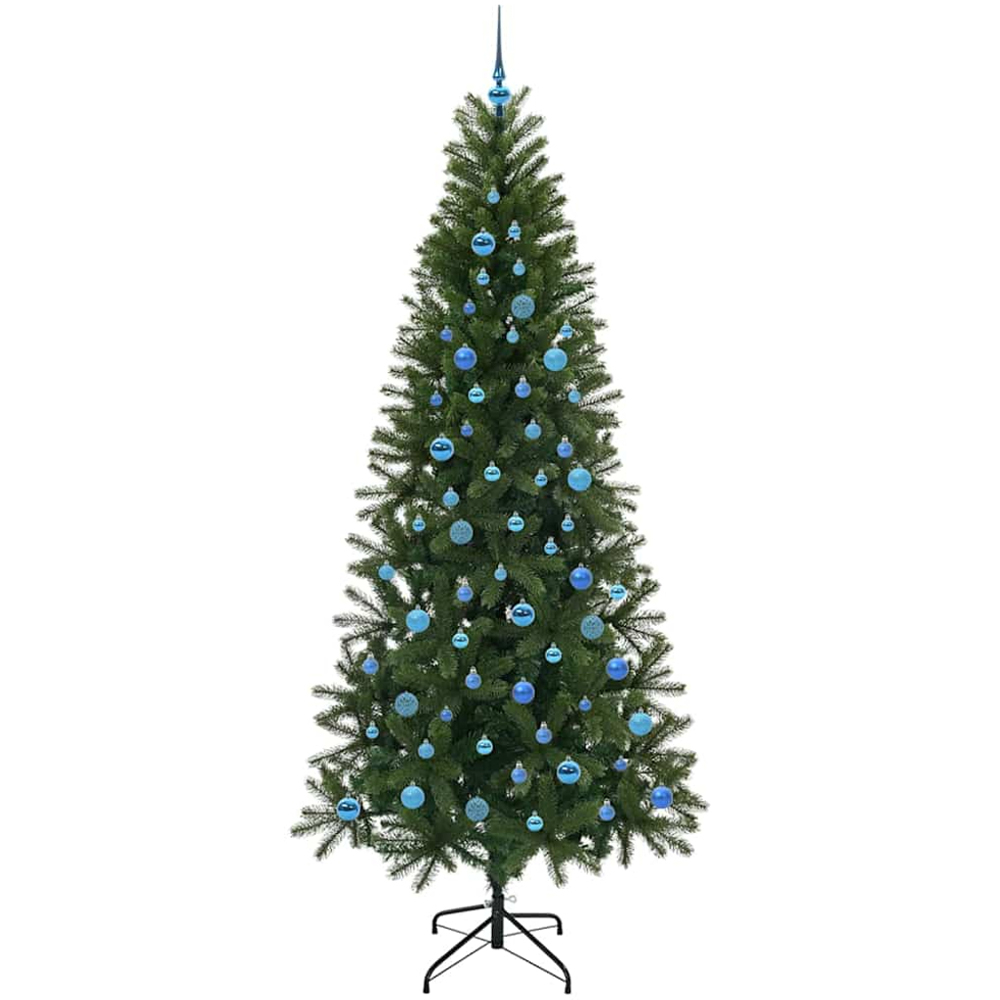 vidaXL Pre-Lit Blue Baubles Green Artificial Christmas Tree 8ft Image 4