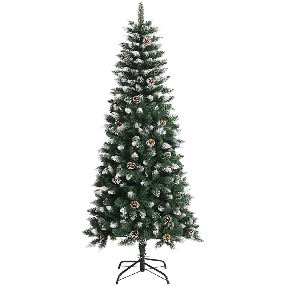 vidaXL Pre-Lit Multicolour Baubles Green Artificial Snow Tipped Christmas Tree 5ft Image 5