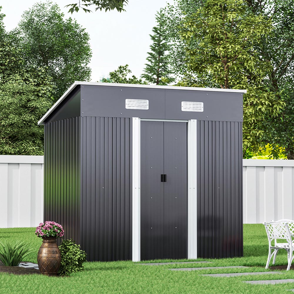 Living and Home 4 x 6ft Charcoal Black Metal Pent Garden Storage Shed Image 7