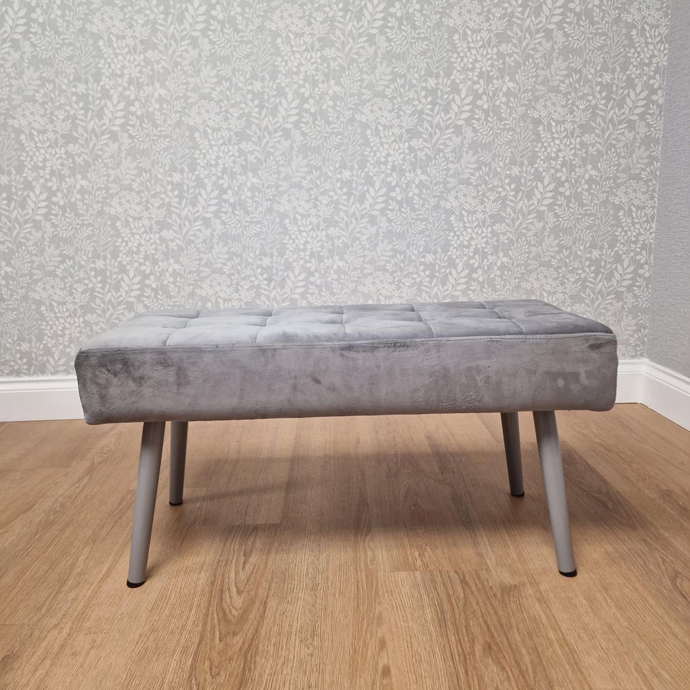 Kosy Koala 2 Seater Grey Padded Velvet Dining Bench with Metal Legs Image 4