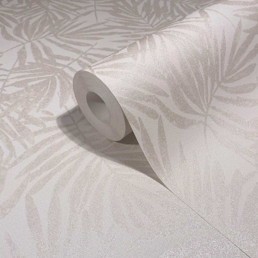 Galerie Industrial Effects Tropical Leaf Silver and Beige Wallpaper Image 2