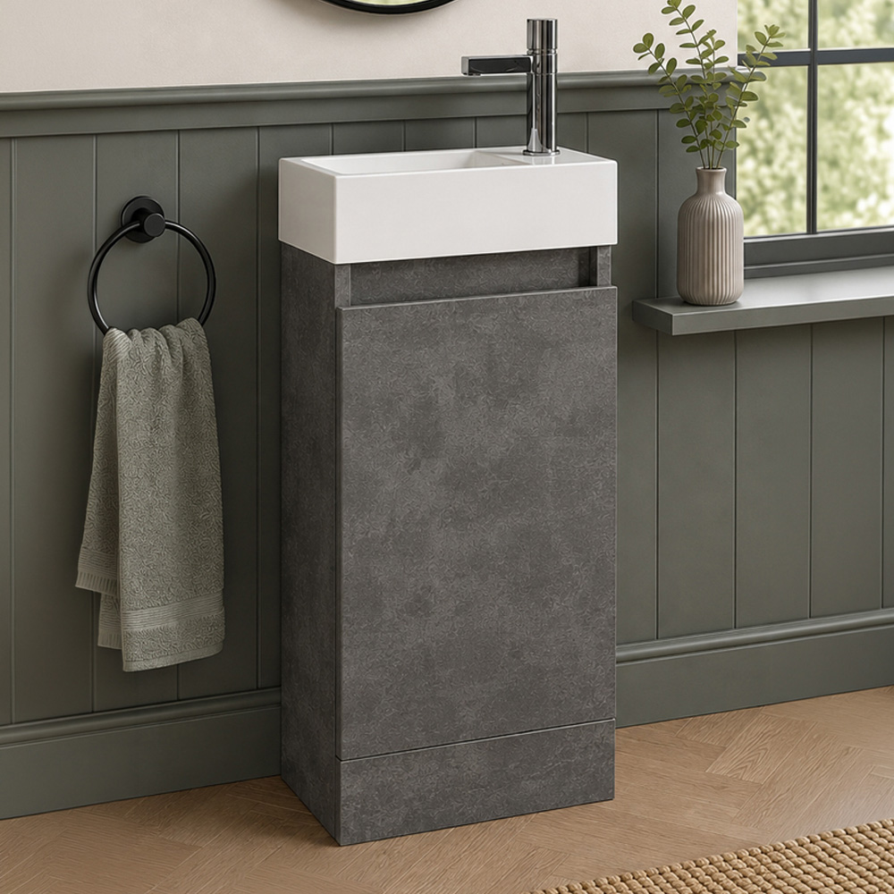 Go Bathrooms Concrete Compact Floor Standing Cloakroom Vanity Unit 390mm Image 1