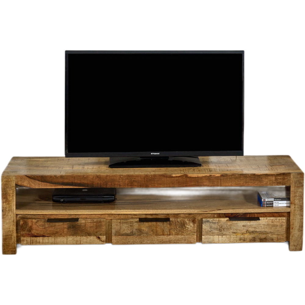 Brooklyn Surrey 3 Drawer Singe Shelf Solid Wood TV Unit Image 2